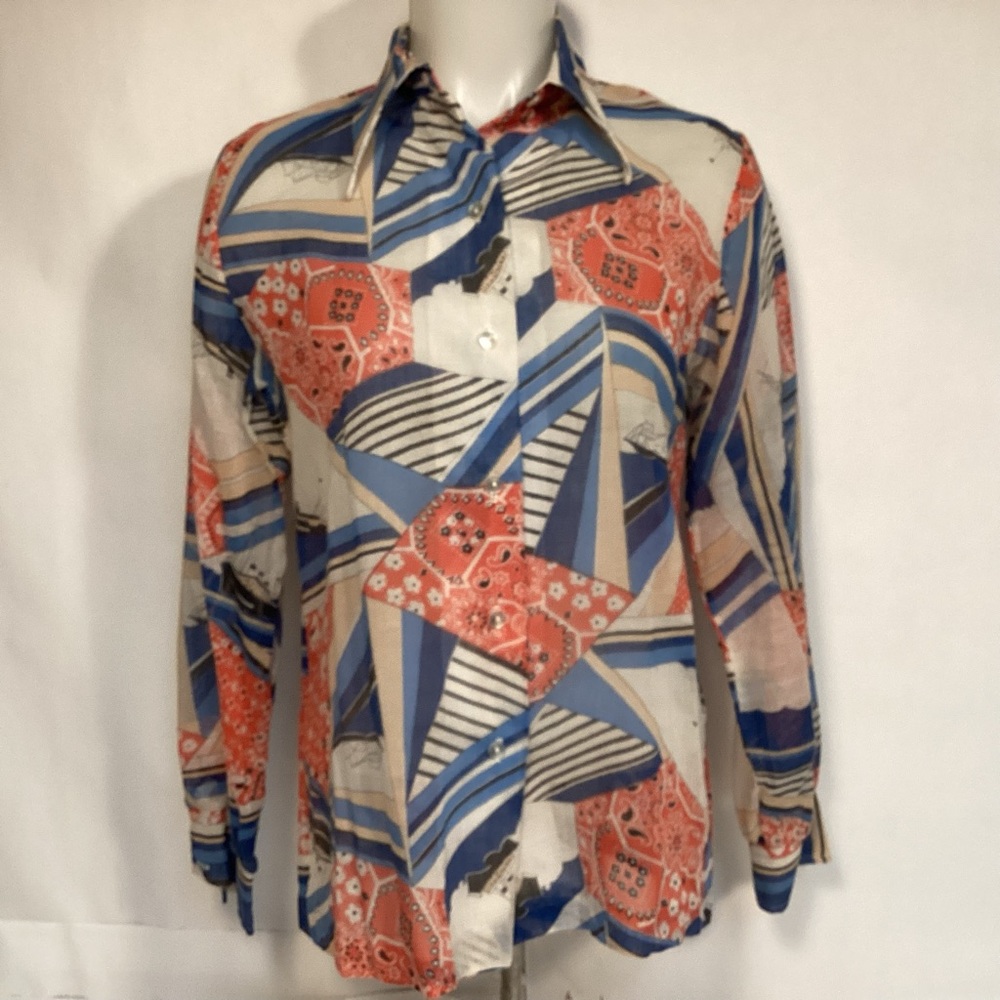 Fire Islander vintage sheer blouse with nautical design Womens size 11/12.